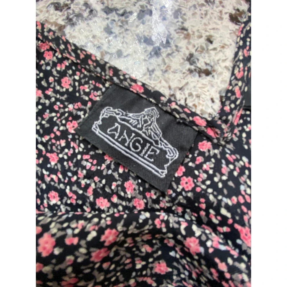 Angie Ditsy Floral Midi Dress Womens Small Black Excellent Tie Shoulder V-Neck